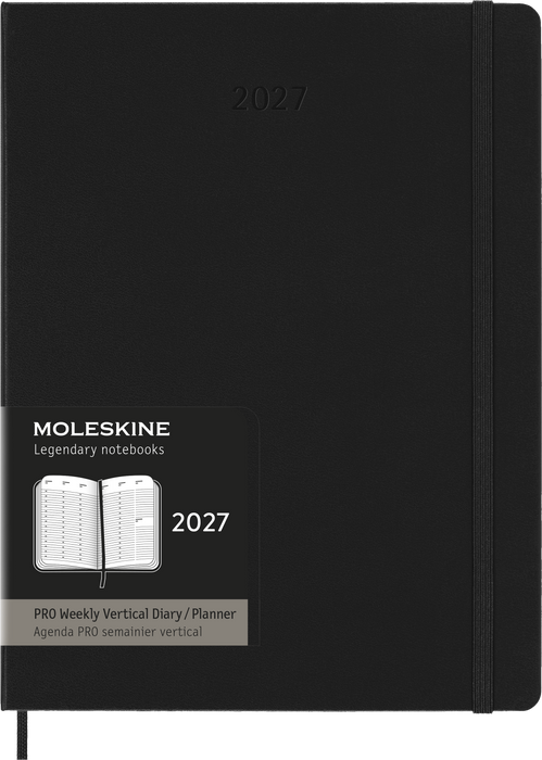 2027 Moleskine Professional 12 Month Weekly Vertical Hard Cover Diary XL 190mm x 250mm Black