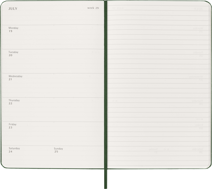 2027 Moleskine 12 Month Weekly + Notes Hard Cover Diary Large 130mm x 210mm Myrtle Green