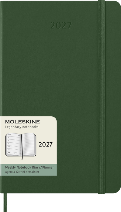 2027 Moleskine 12 Month Weekly + Notes Hard Cover Diary Large 130mm x 210mm Myrtle Green