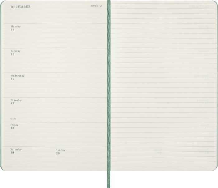 2027 Moleskine 12 Month Weekly + Notes Hard Cover Diary Large 130mm x 210mm Sage Green