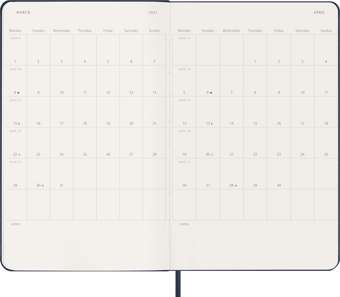 2027 Moleskine 12 Month Weekly + Notes Hard Cover Diary Large 130mm x 210mm Sapphire Blue