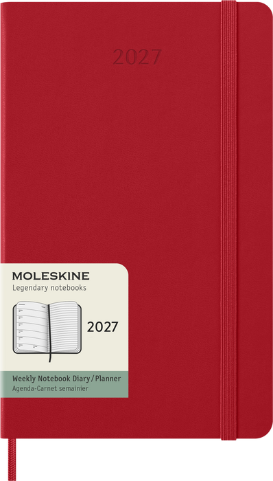 2027 Moleskine 12 Month Weekly + Notes Hard Cover Diary Large 130mm x 210mm Scarlet Red