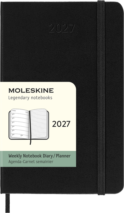 2027 Moleskine 12 Month Weekly + Notes Hard Cover Pocket Diary 90mm x 140mm Black
