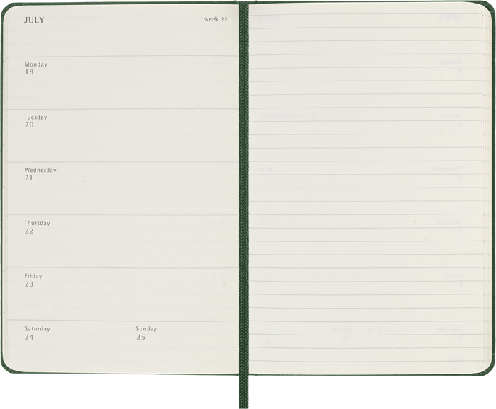 2027 Moleskine 12 Month Weekly + Notes Hard Cover Pocket Diary 90mm x 140mm Myrtle Green