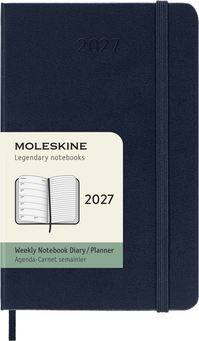 2027 Moleskine 12 Month Weekly + Notes Hard Cover Pocket Diary 90mm x 140mm Sapphire Blue