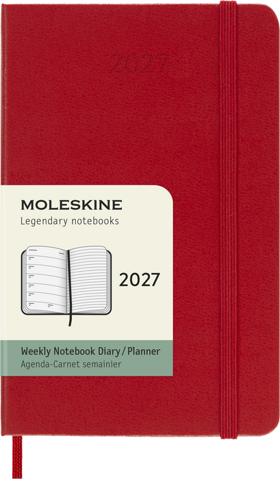 2027 Moleskine 12 Month Weekly + Notes Hard Cover Pocket Diary 90mm x 140mm Scarlet Red