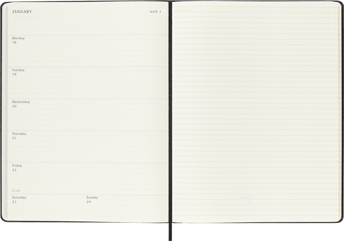 2027 Moleskine 12 Month Weekly + Notes Hard Cover Diary XL 190mm x 250mm Black