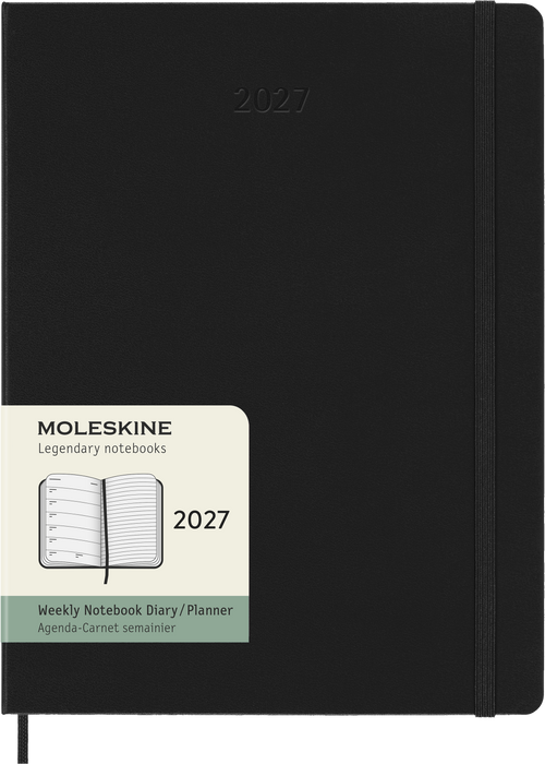 2027 Moleskine 12 Month Weekly + Notes Hard Cover Diary XL 190mm x 250mm Black