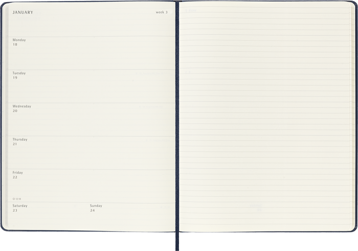 2027 Moleskine 12 Month Weekly + Notes Hard Cover Diary XL 190mm x 250mm Sapphire Blue