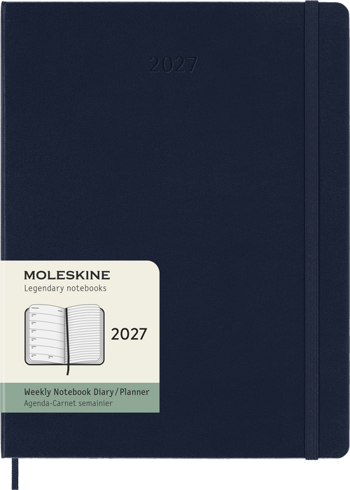 2027 Moleskine 12 Month Weekly + Notes Hard Cover Diary XL 190mm x 250mm Sapphire Blue