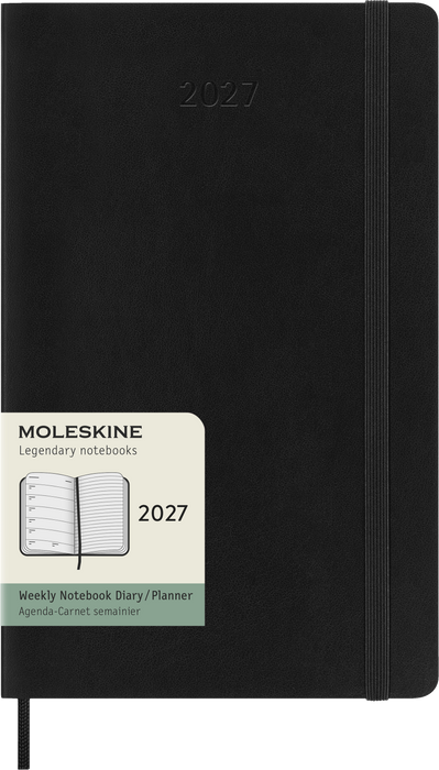 2027 Moleskine 12 Month Weekly + Notes Soft Cover Diary Large 130mm x 210mm Black