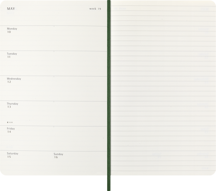 2027 Moleskine 12 Month Weekly + Notes Soft Cover Diary Large 130mm x 210mm Myrtle Green