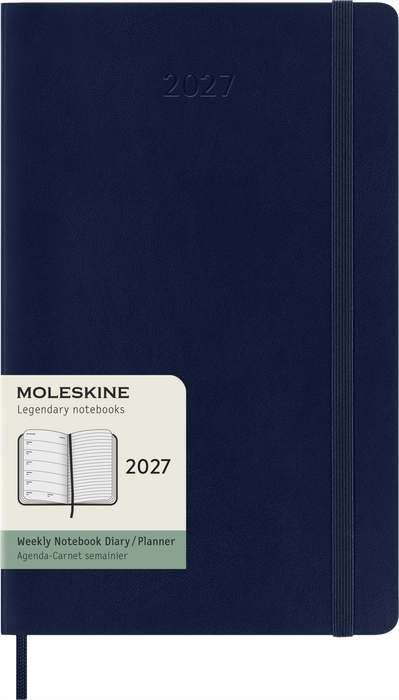 2027 Moleskine 12 Month Weekly + Notes Soft Cover Diary Large 130mm x 210mm Sapphire Blue