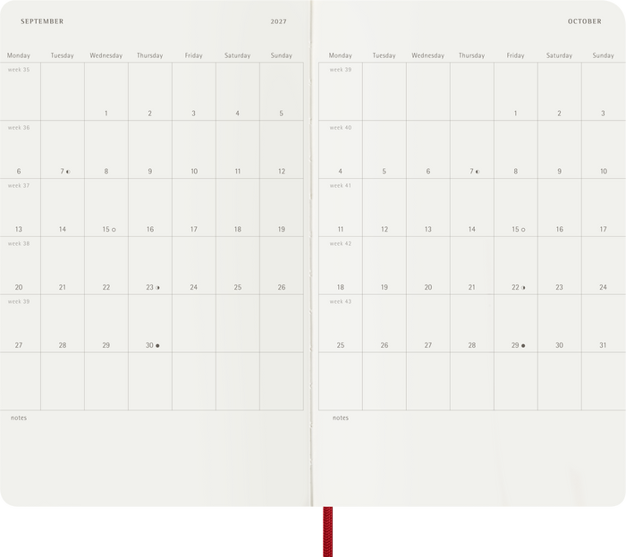 2027 Moleskine 12 Month Weekly + Notes Soft Cover Diary Large 130mm x 210mm Scarlet Red