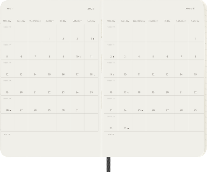 2027 Moleskine 12 Month Weekly + Notes Soft Cover Pocket Diary 90mm x 140mm Black