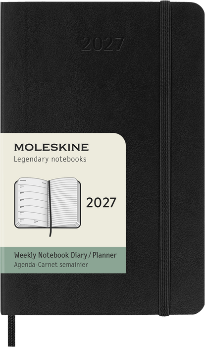 2027 Moleskine 12 Month Weekly + Notes Soft Cover Pocket Diary 90mm x 140mm Black