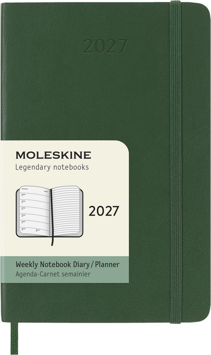 2027 Moleskine 12 Month Weekly + Notes Soft Cover Pocket Diary 90mm x 140mm Myrtle Green