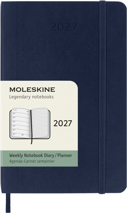 2027 Moleskine 12 Month Weekly + Notes Soft Cover Pocket Diary 90mm x 140mm Sapphire Blue