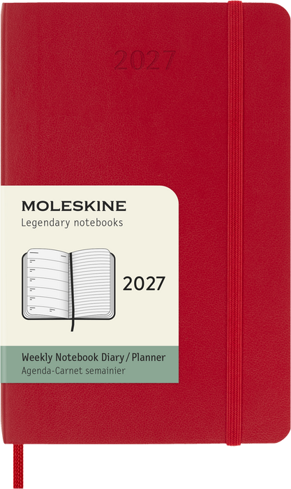 2027 Moleskine 12 Month Weekly + Notes Soft Cover Pocket Diary 90mm x 140mm Scarlet Red