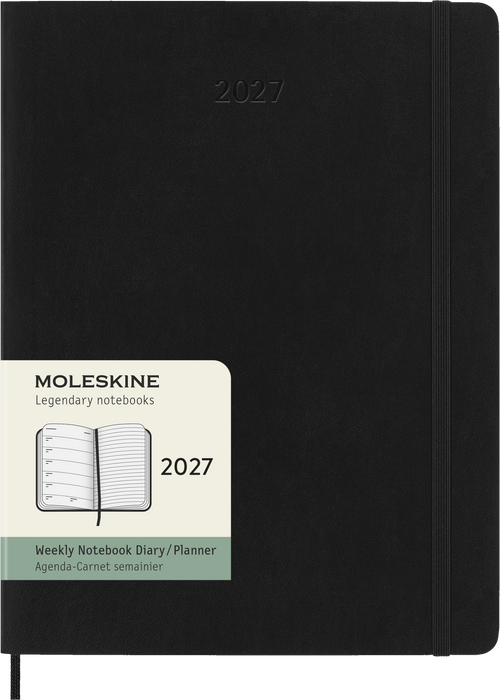 2027 Moleskine 12 Month Weekly + Notes Soft Cover Diary XL 190mm x 250mm Black