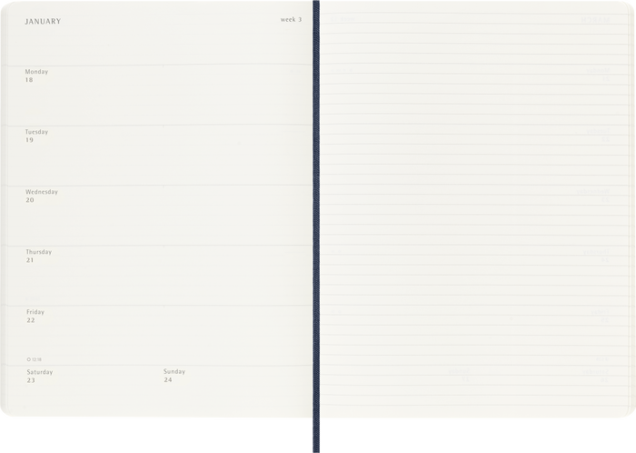 2027 Moleskine 12 Month Weekly + Notes Soft Cover Diary XL 190mm x 250mm Sapphire Blue