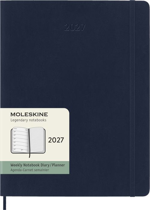 2027 Moleskine 12 Month Weekly + Notes Soft Cover Diary XL 190mm x 250mm Sapphire Blue
