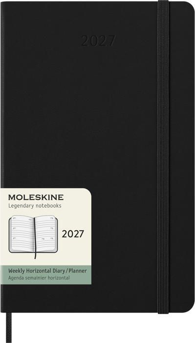 2027 Moleskine 12 Month Weekly Horizontal Hard Cover Diary Large 130mm x 210mm Black