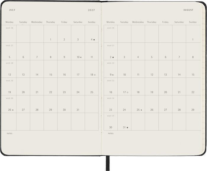 2027 Moleskine 12 Month Weekly Horizontal Hard Cover Pocket Diary 90mm x 140mm Black