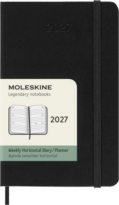 2027 Moleskine 12 Month Weekly Horizontal Hard Cover Pocket Diary 90mm x 140mm Black