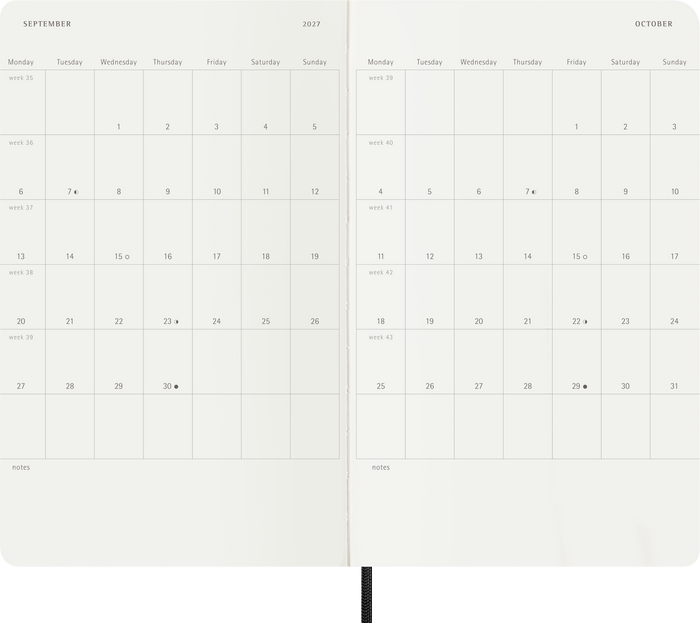 2027 Moleskine 12 Month Weekly Horizontal Soft Cover Diary Large 130mm x 210mm Black