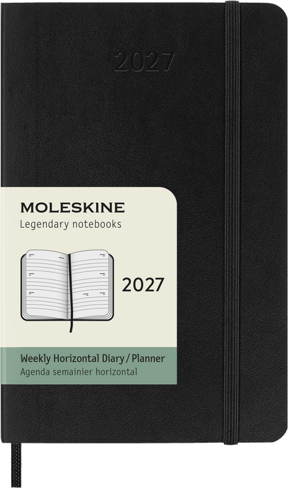 2027 Moleskine 12 Month Weekly Horizontal Soft Cover Pocket Diary 90mm x 140mm Black