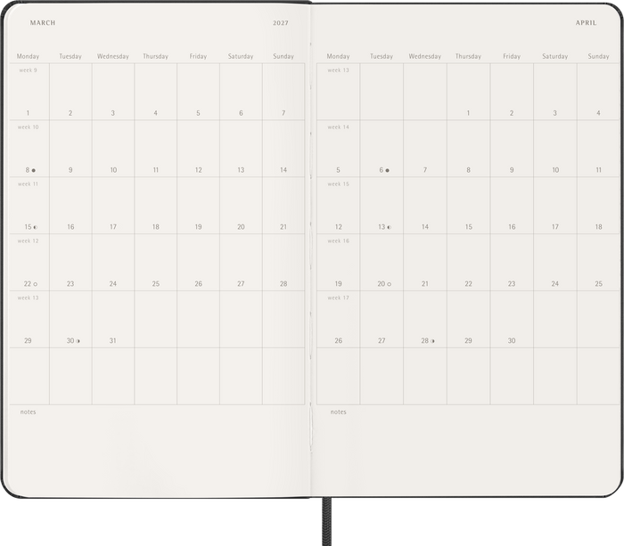 2027 Moleskine 12 Month Weekly Vertical Hard Cover Diary Large 130mm x 210mm Black