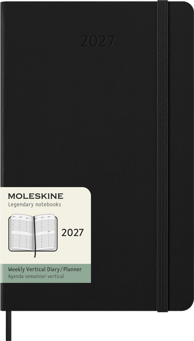 2027 Moleskine 12 Month Weekly Vertical Hard Cover Diary Large 130mm x 210mm Black