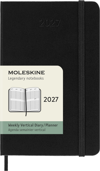 2027 Moleskine 12 Month Weekly Vertical Hard Cover Pocket Diary 90mm x 140mm Black