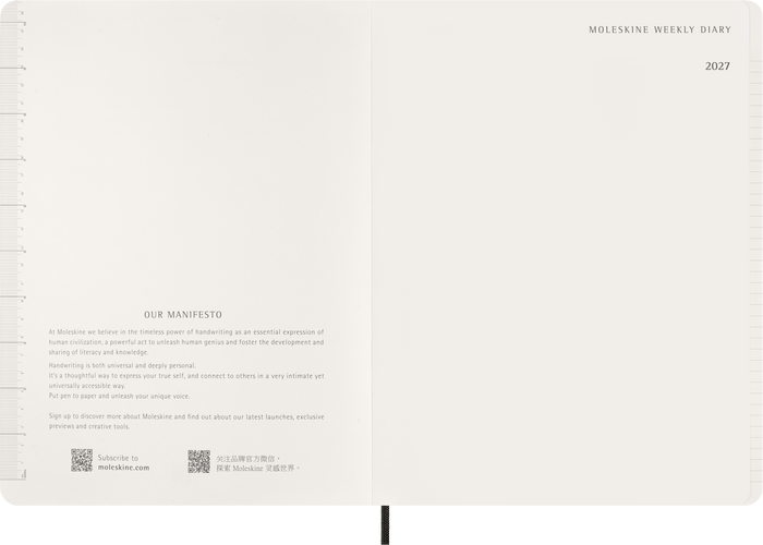 2027 Moleskine Essential 13 Month Soft Cover Vertical Weekly Planner XXL 216mm x 279mm Black