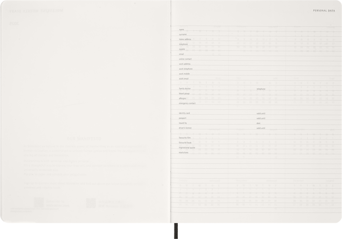 2027 Moleskine Essential 13 Month Soft Cover Vertical Weekly Planner XXL 216mm x 279mm Black