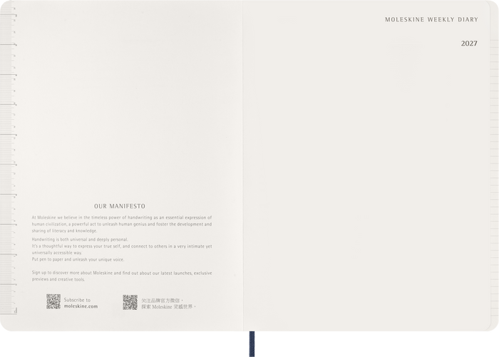 2027 Moleskine Essential 13 Month Soft Cover Vertical Weekly Planner XXL 216mm x 279mm Sapphire Blue