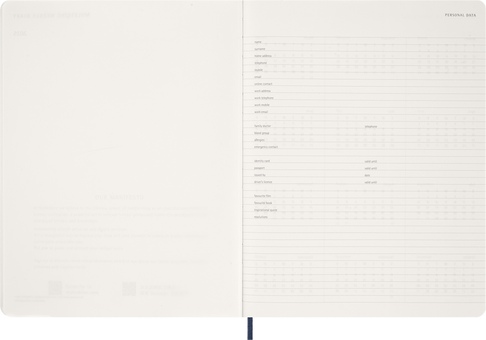 2027 Moleskine Essential 13 Month Soft Cover Vertical Weekly Planner XXL 216mm x 279mm Sapphire Blue