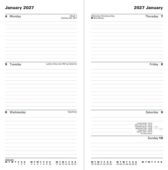 2027 Letts of London Principal Slim Week To View English Diary 88mm x 172mm x 17mm Grey