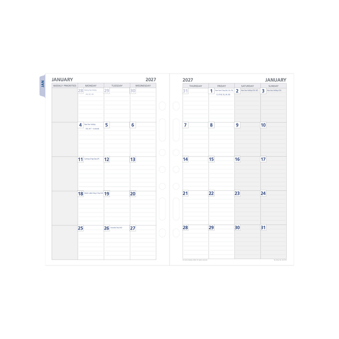 2027 Debden Dayplanner Tabbed Refill, Month to View, 140mm x 216mm