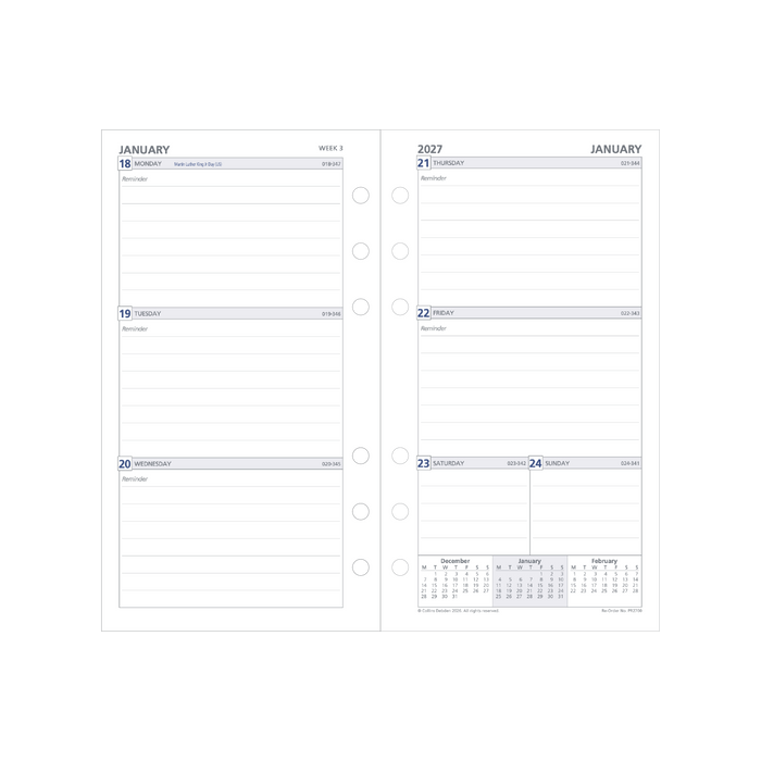 2027 Debden Dayplanner Refill, Week to View, Personal 96mm x 172mm