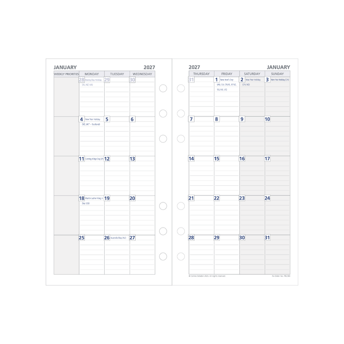 2027 Debden Dayplanner Refill, Month to View, Personal 96mm x 172mm
