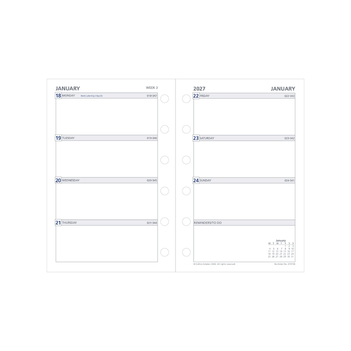 2027 Debden Dayplanner Refill, Week to View, Pocket 80mm x 120mm