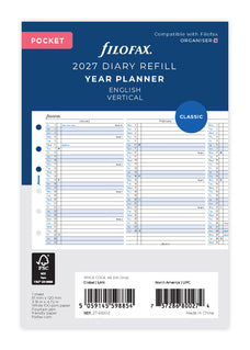 2027 Filofax Pocket Year Planner Refill, Vertical, 81mm x 120mm
