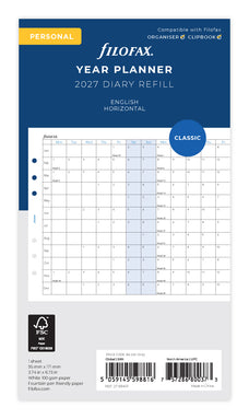 2027 Filofax Personal Year Planner Refill, Horizontal, 95mm x 171mm
