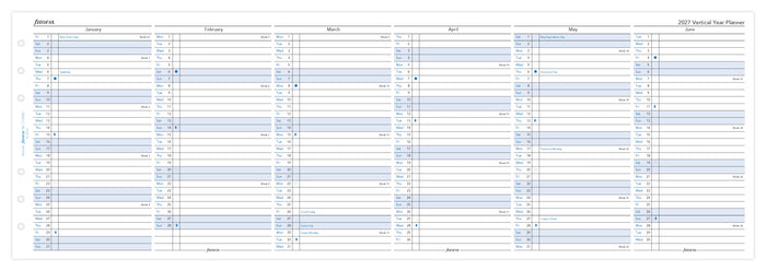 2027 Filofax Personal Refill Year Planner, Vertical, 95mm x 171mm