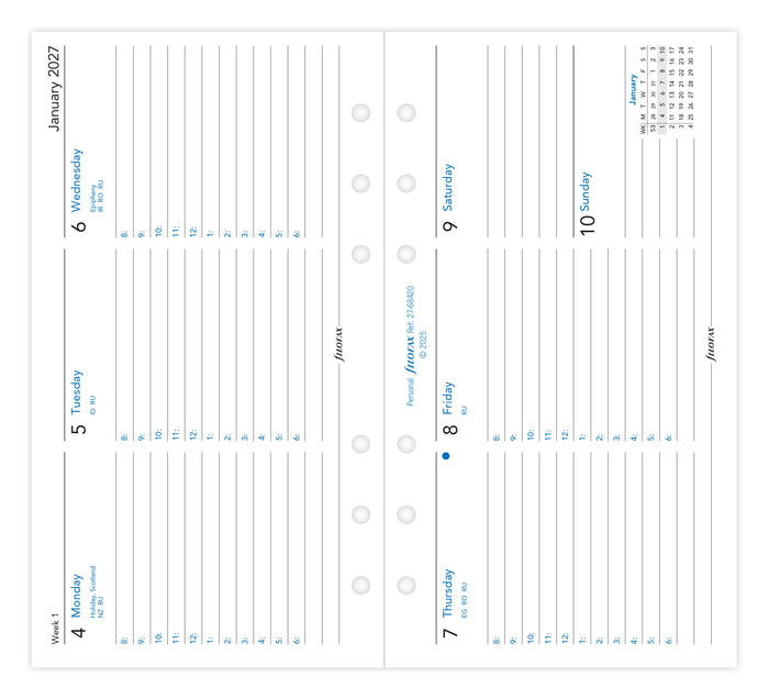 2027 Filofax Classic Personal Refill, Week To View with Appointments, Landscape, 95mm x 171mm