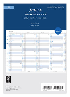 2027 Filofax A5 Year Planner Refill, Vertical, 148mm x 210mm