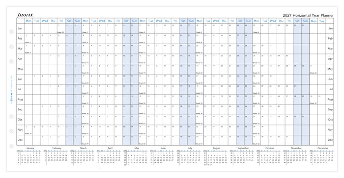 2027 Filofax A5 Year Planner Refill, Horizontal, 148mm x 210mm