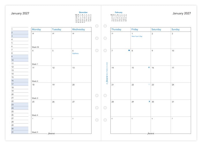 2027 Filofax Classic A5 Year Planner Refill, Month To View, 148mm x 210mm